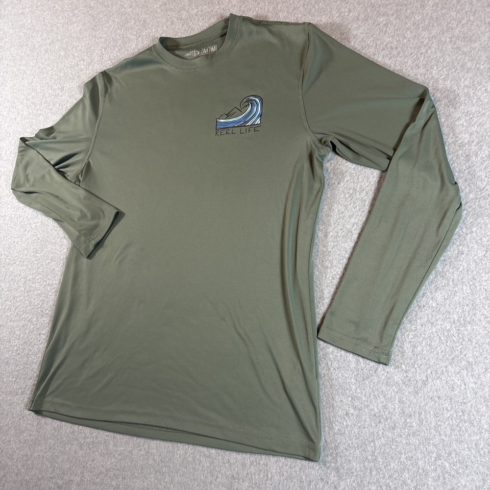 Reel Life Green Long Sleeve Sun Protecting Shirt Lightweight Men's Sz M Wave - Picture 6 of 12
